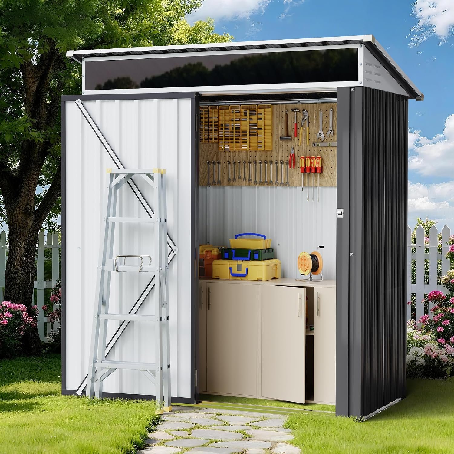 5×3 FT Outdoor Metal Storage Shed with Window 5×3 FT Outdoor Metal Storage Shed with Window - Image 1