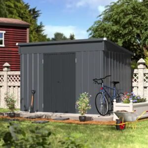 a VEIKOUS Outdoor Metal Storage Shed with Galvanized Steel Double Doors - 10×6