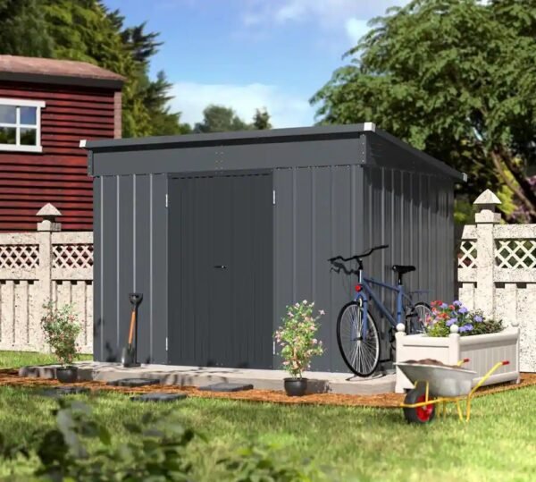 VEIKOUS Outdoor Metal Storage Shed with Galvanized Steel Double Doors - 10×6